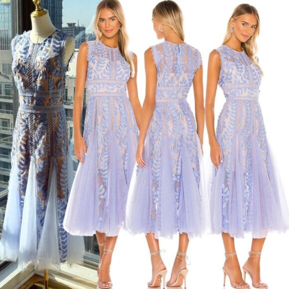 🆕 BRONX & BANCO 🧿 NWOT Violet Flared Embroidered Mesh Midi Dress, Sz M US 6 - Picture 1 of 16